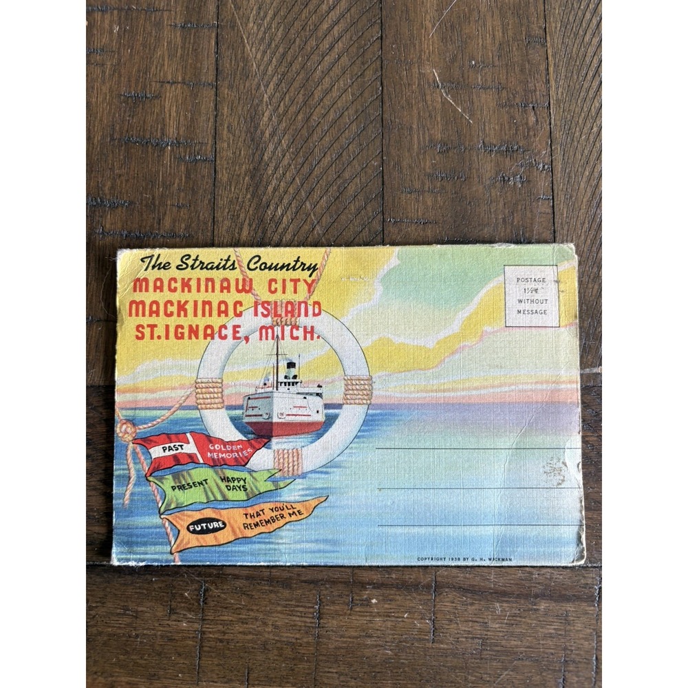 VTG 1938 Souvenir Postcard foldout Scenic pack Mackinaw Island City MICHIGAN NOS